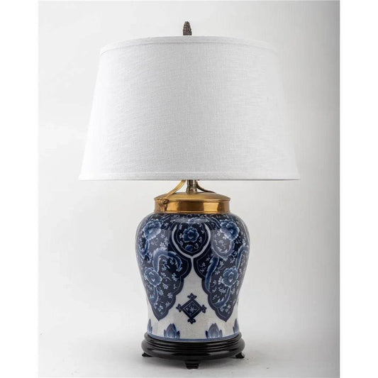 Blue Porcelain Table Lamp with Bronze Accents - Image 1