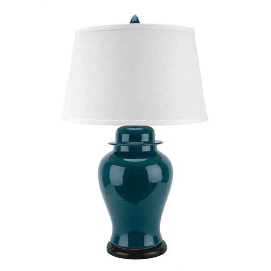 Crackle-Glazed Porcelain Table Lamp - Peacock Green - Image 1