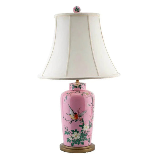 Blush Floral & Bird Porcelain Table Lamp - Image 1