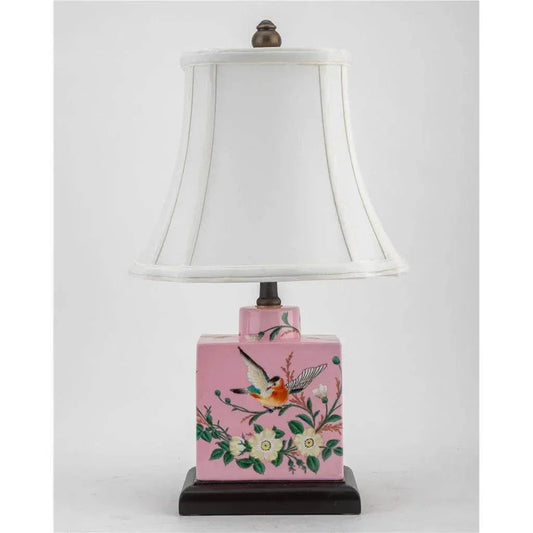 Pink Floral & Bird Porcelain Accent Table Lamp - Image 1