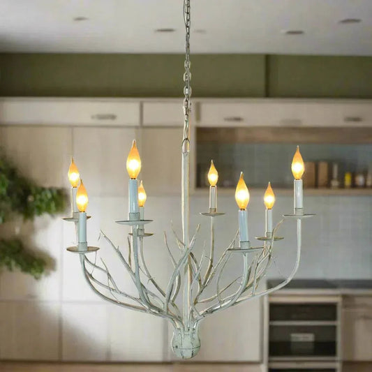 Antique White Twig-Style Iron Chandelier - Image 1