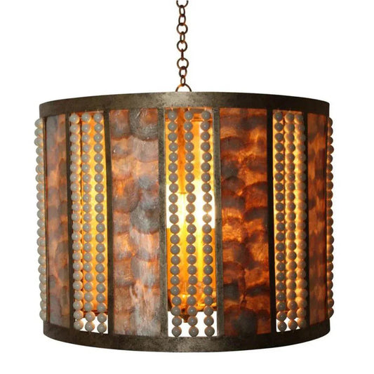 Antique Gold Drum Chandelier with Capiz Shells & Beads - Image 1