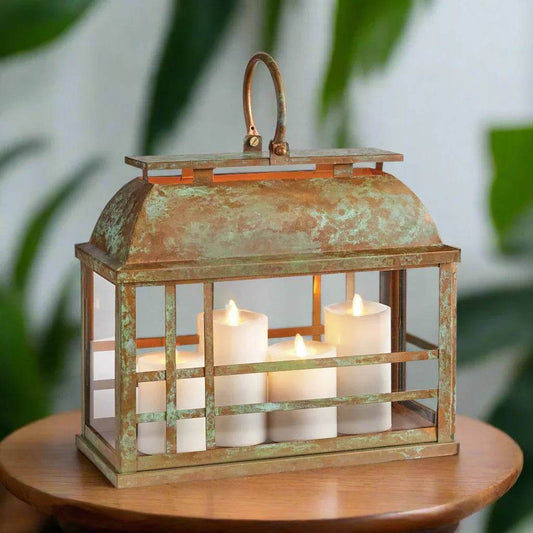 Patina Vented Metal & Glass Lantern - Small - Image 1