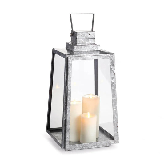 Large Galvanized Metal & Glass Decorative Lantern - Image 1
